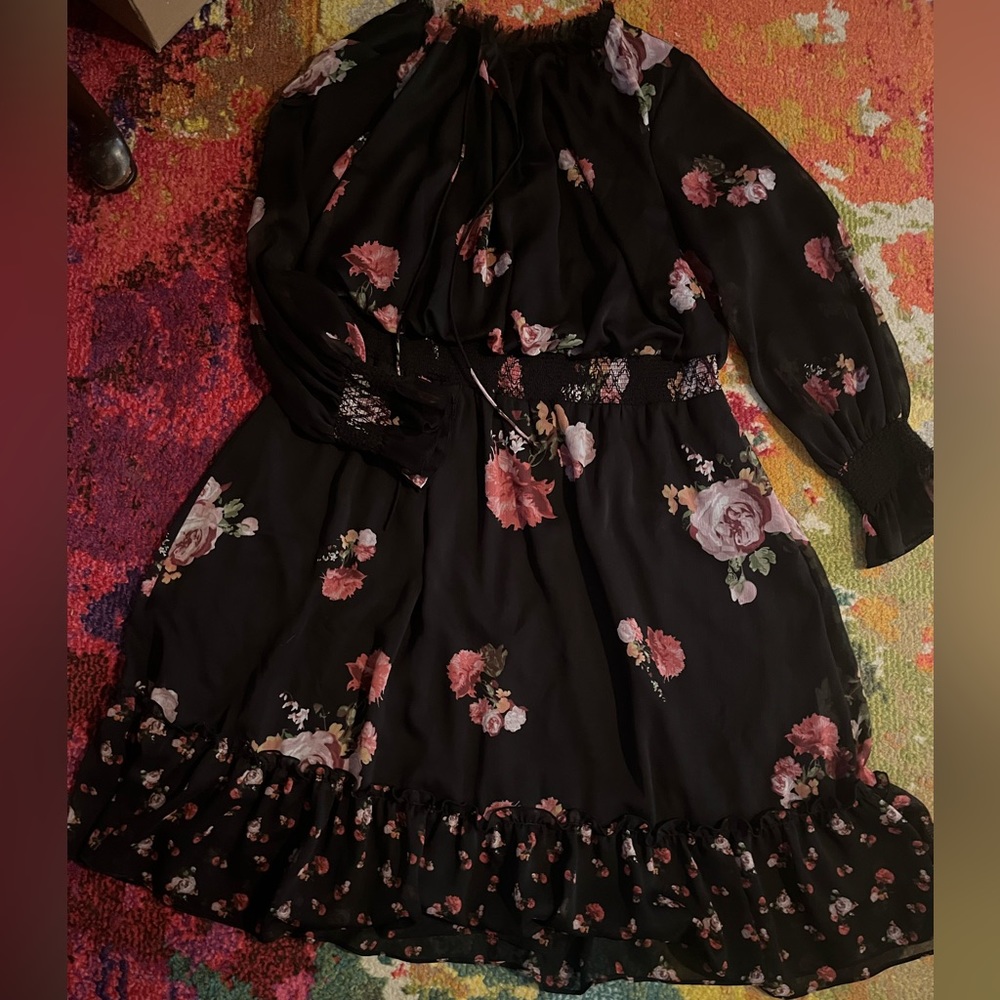 Adrianna Papell Black Floral Dress